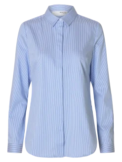 Selected Femme naisten paitapusero SLFROMIE LS STRIPED FITTED SHIRT, Bright White