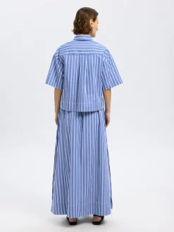 Selected Femme naisten paita, SLFFIA 2/4 CROPPED STRIPED SHIRT Raidallinen Sininen