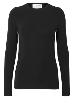 Selected Femme naisten paita SLFMANJA LS O-NECK NOOS, musta