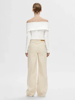 Selected Femme naisten paita,SLFEFFIE LS OFF-SHOULDER TOP Luonnonvalkoinen