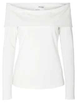 Selected Femme naisten paita,SLFEFFIE LS OFF-SHOULDER TOP Luonnonvalkoinen