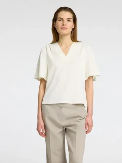 Selected Femme naisten paita, SLFTENNY SS V-NECK TOP Luonnonvalkoinen