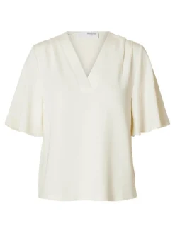 Selected Femme naisten paita, SLFTENNY SS V-NECK TOP Luonnonvalkoinen