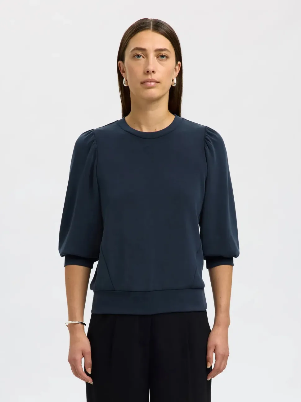 Selected Femme Naisten Pusero, SLFTENNY 3/4 SWEAT TOP NOOS Dark Sapphire