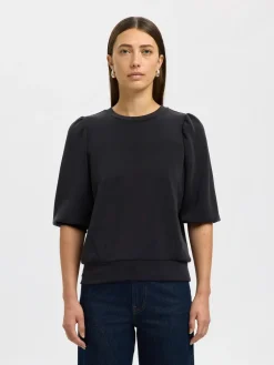 Selected Femme Naisten Pusero, SLFTENNY 3/4 SWEAT TOP NOOS Black