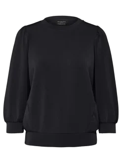 Selected Femme Naisten Pusero, SLFTENNY 3/4 SWEAT TOP NOOS Black