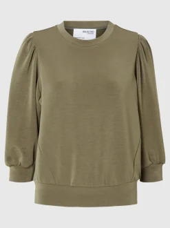 Selected Femme Naisten Pusero, SLFTENNY 3/4 SWEAT TOP NOOS Armeijanvihreä