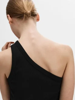 Selected Femme Naisten Toppi, SLFANNA ONE SHOULDER TOP Musta