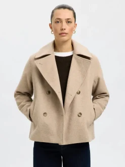 Selected Femme naisten villakangastakki, SLFALMA LANO JACKET Sandshell Melange
