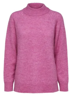 Selected Femme Naisten Villapaita SLFLULU LS KNIT HIGH NECK NOOS Pinkki