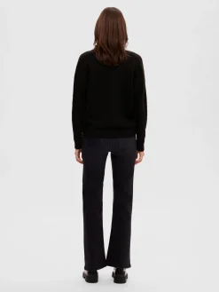Selected Femme neule, SLFMALINE LS KNIT V-NECK Musta