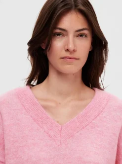Selected Femme neule, SLFMALINE LS KNIT V-NECK Vaaleanpunainen