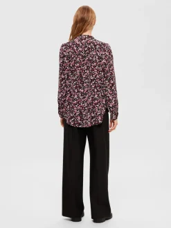 Selected Femme pusero, SLFMIVI LS AOP TOP B Musta Kuosi