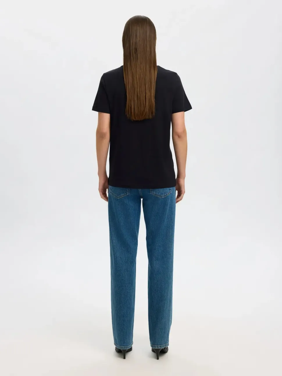 Selected Femme t-paita, SLFMYESSENTIAL SS O-NECK TEE Black