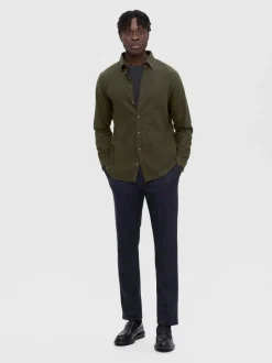 Selected flanelipaita, SLIM OVEN FLANNEL SHIRT Armeijanvihreä