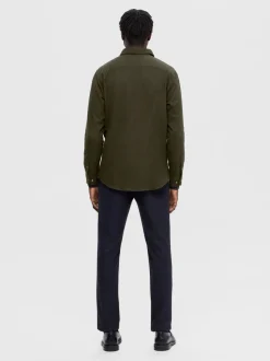 Selected flanelipaita, SLIM OVEN FLANNEL SHIRT Armeijanvihreä