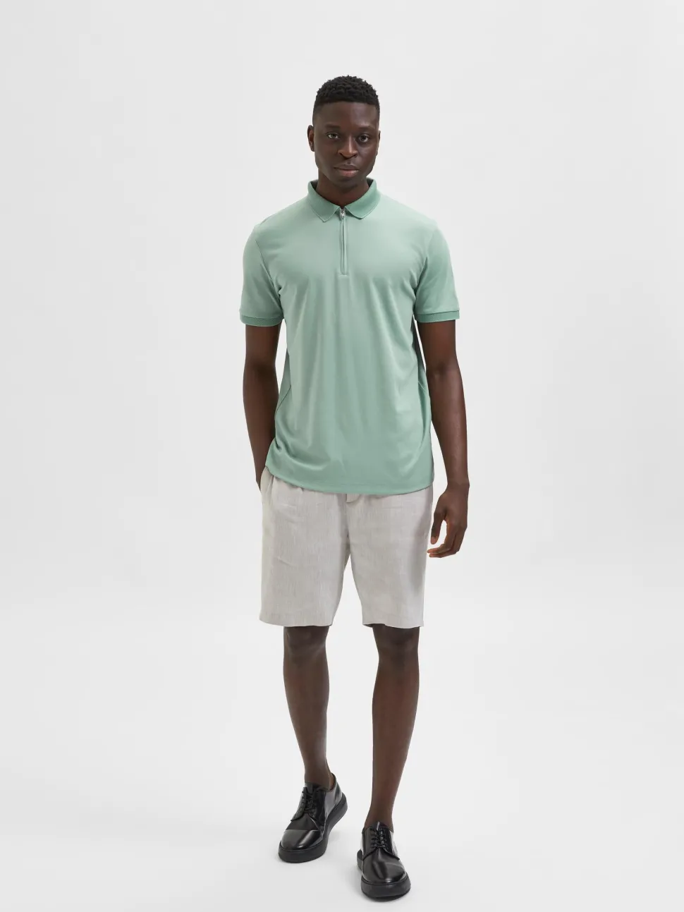 Selected Homme Fave Zip Polo Limenvihreä