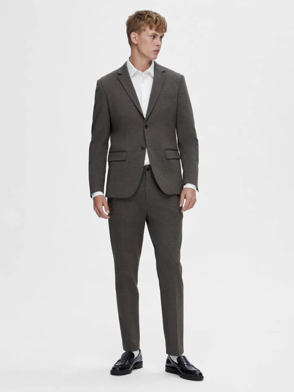 Selected Miesten Bleiseri, SLIM AITOR JERSEY BLAZER NOS Ruskea Kuosi
