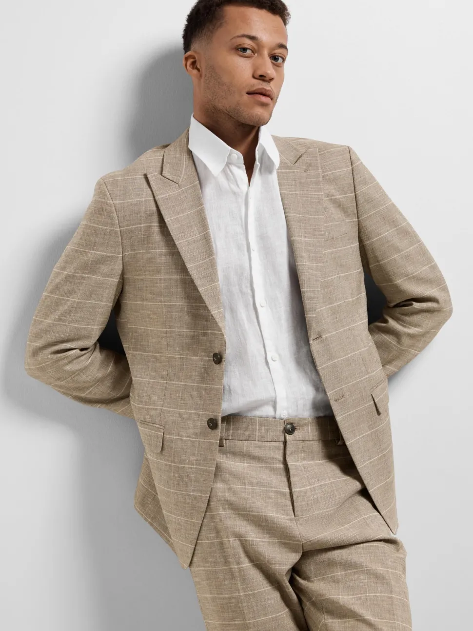 Selected Miesten Bleiseri, SLIM OASIS SAND CHECK NOS Ruskea Ruutu