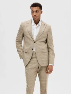 Selected Miesten Bleiseri, SLIM OASIS SAND CHECK NOS Ruskea Ruutu