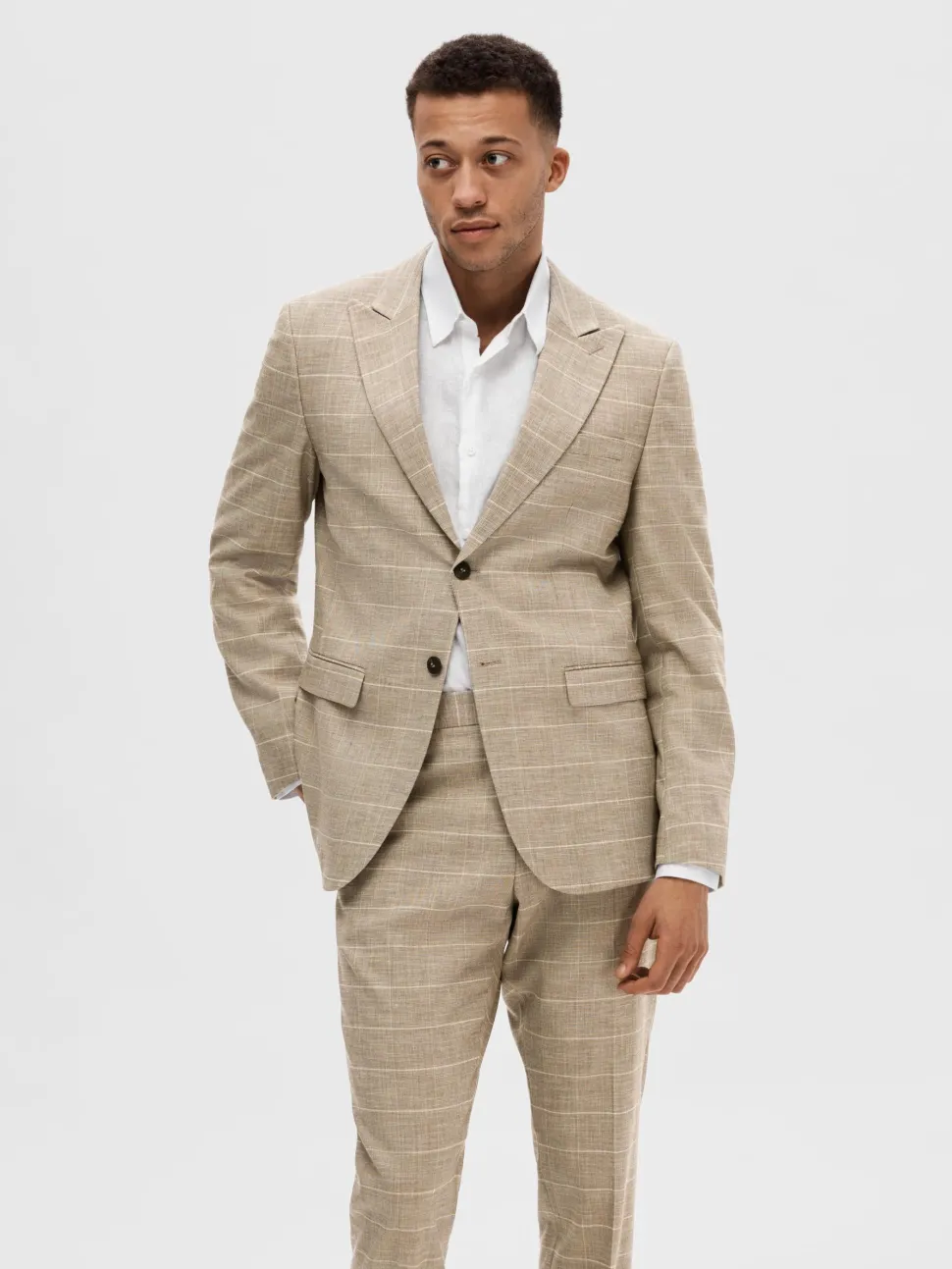 Selected Miesten Bleiseri, SLIM OASIS SAND CHECK NOS Ruskea Ruutu