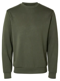 Selected miesten college, MANUEL SOFT CREW NECK Armeijanvihreä