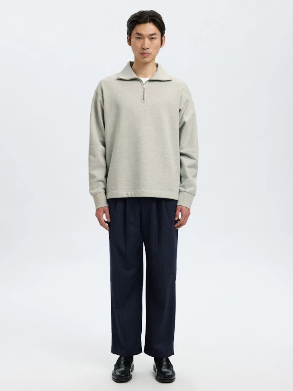 Selected miesten collegepaita K ARON LS Half Zip Sweat, vaaleanharmaa