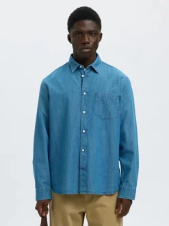 Selected miesten farkkupaita, REG CARLO DENIM LS SHIRT Medium Blue Denim