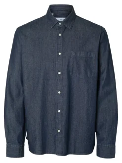 Selected miesten farkkupaita REG CARLO DENIM LS SHIRT NOOS, Dark Blue Denim