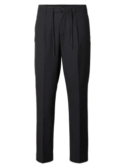 Selected miesten housut, REG TAPRED LEROY PLEAT Musta