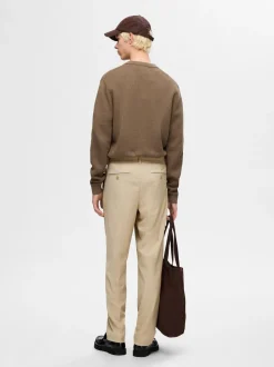 Selected miesten housut, REG TAPRED LEROY PLEAT Beige