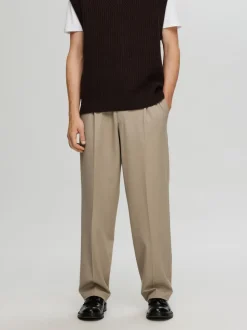 Selected miesten housut, SLH LOOSE FINN FLEX PANTS Beige
