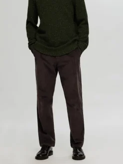 Selected Miesten Housut, STRAIGHT MILES CORD PANT NOS Tummanruskea