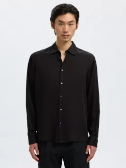 Selected miesten kauluspaita SLHRLXCHARLIE TENCEL SATIN LS SHIRT, musta
