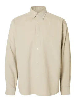 Selected Miesten Kauluspaita K REG DANNI CORD BD LS SHIRT Moonstruck