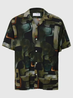 Selected miesten kauluspaita, RELAX VERO SHIRT AOP Kuosi, Vihreä