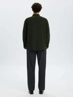 Selected Miesten Kauluspaita K REG DANNI CORD BD LS SHIRT Deep Forest