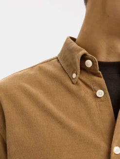 Selected Miesten Kauluspaita K REG DANNI CORD BD LS SHIRT Kelp