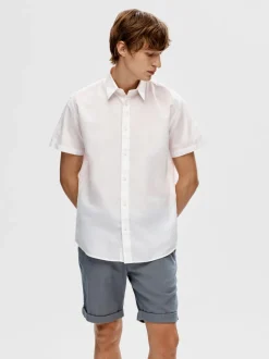Selected Miesten Kauluspaita, NEW LINEN SHIRT SS NOS Valkoinen