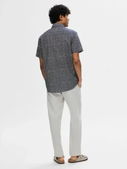 Selected Miesten Kauluspaita NEW LINEN SHIRT Sininen Kuosi