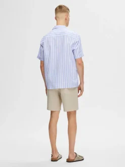 Selected Miesten Kauluspaita, K RELAX NEW LINEN SS RESORT Raidallinen Sininen