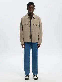 Selected miesten nahkatakki SLHTHOM SUEDE OVERSHIRT NOOS, Desert Taupe
