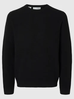 Selected Miesten Neulepusero, ROSS LS KNIT STRUCTURE NOS ORGANIC COTTO, musta