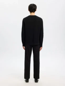 Selected Miesten Neulepusero, ROSS LS KNIT STRUCTURE NOS ORGANIC COTTO, musta