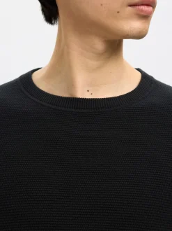 Selected Miesten Neulepusero, ROSS LS KNIT STRUCTURE NOS ORGANIC COTTO, musta