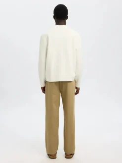 Selected miesten neulepusero, MIKE LS KNIT RELAXED MOCK NECK Egret