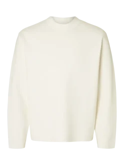 Selected miesten neulepusero, MIKE LS KNIT RELAXED MOCK NECK Egret