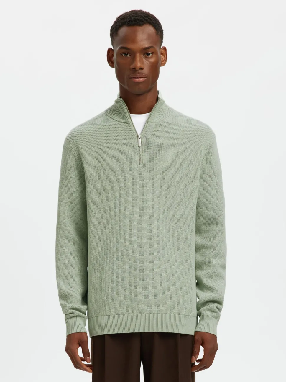 Selected Miesten Neulepusero DANE LS KNIT STRUCTURE HALF ZIP, Aqua Gray