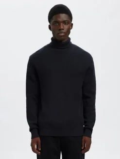 Selected miesten neulepusero K DANE LS KNIT STRUCTURE ROLLNECK NOS, navy