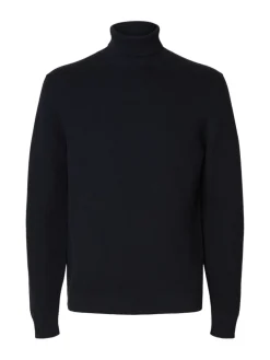 Selected miesten neulepusero K DANE LS KNIT STRUCTURE ROLLNECK NOS, navy